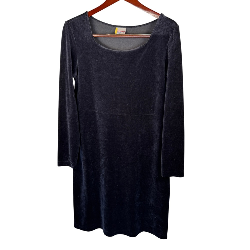 Hanna Andersson Vintage Black Velvet Dress Long Sleeve Square Neck Size Medium